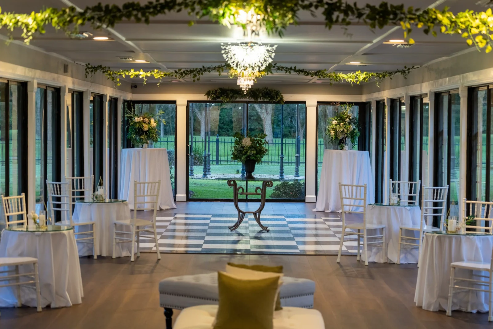 The interior of the Glass Hall, the estate’s climate-controlled gathering space.